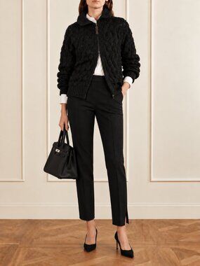 Brunello Cucinelli Black Monili Pants Cotton Gabardine Straight Leg Pant Size 8